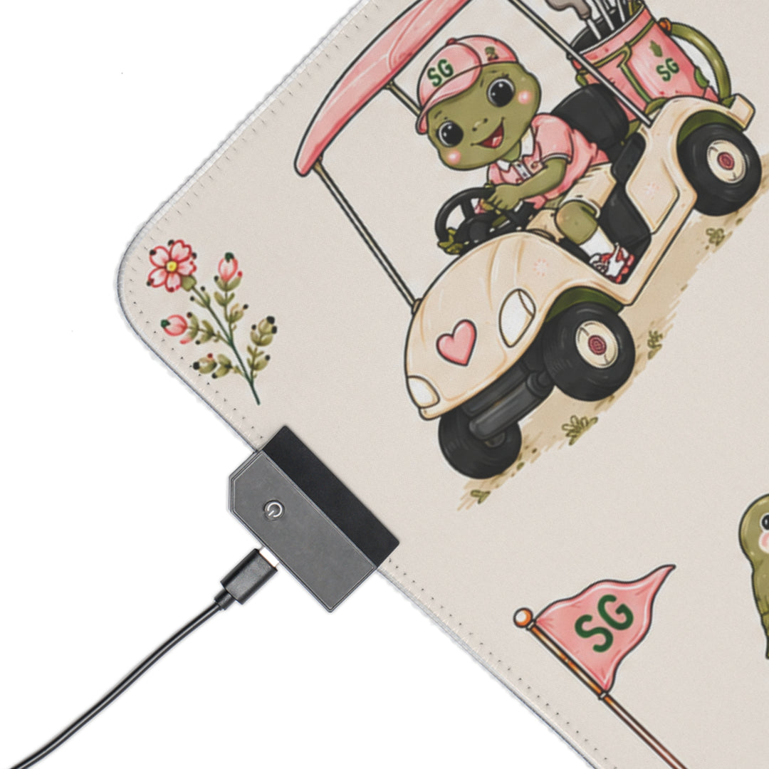 LED Gaming Mouse Pad — Vintage Floral Golf Bear Design, RGB Desk Mat for Gamers & Golf Lovers