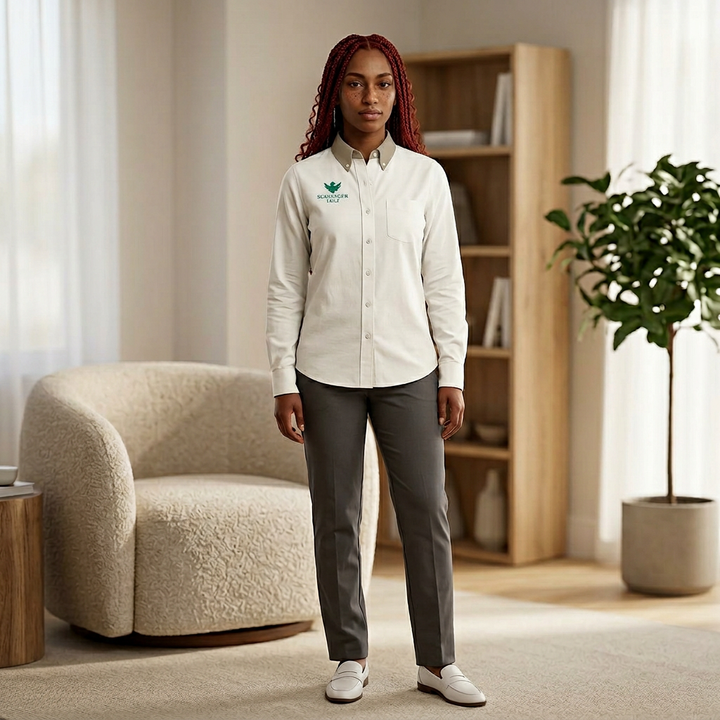 Embroidered Button-Down Long Sleeve Shirt — Small Chest Logo