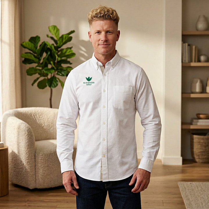 Embroidered Button-Down Long Sleeve Shirt — Small Chest Logo
